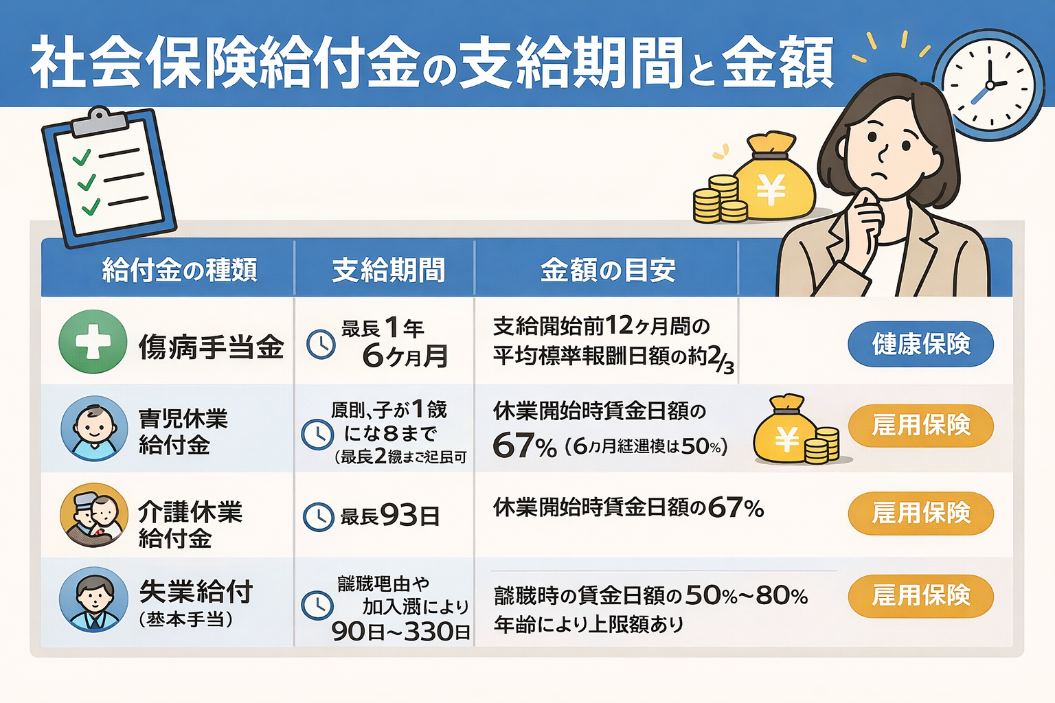 社会保険給付金制度の受給期間と金額