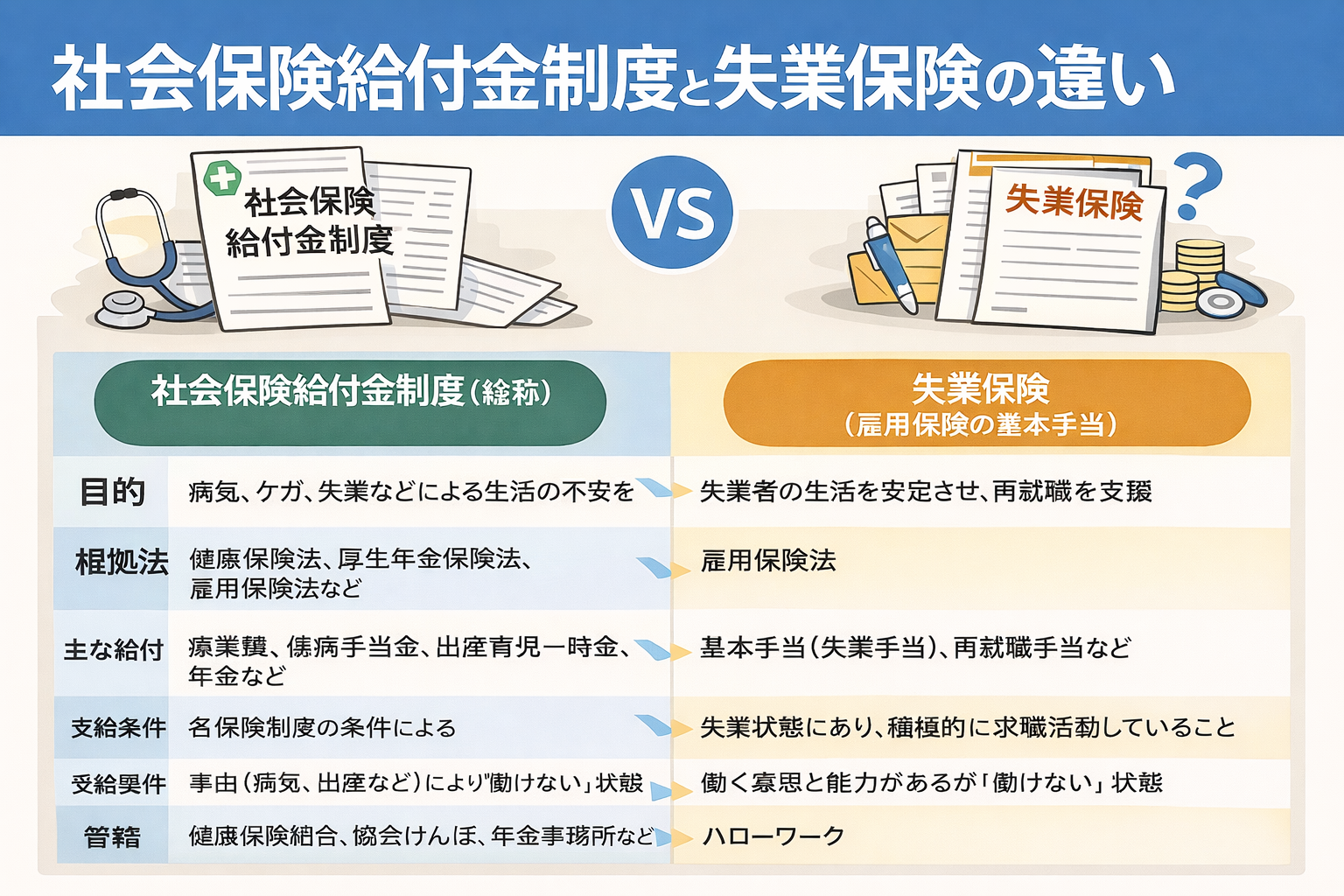 社会保険給付金制度と失業保険の違い