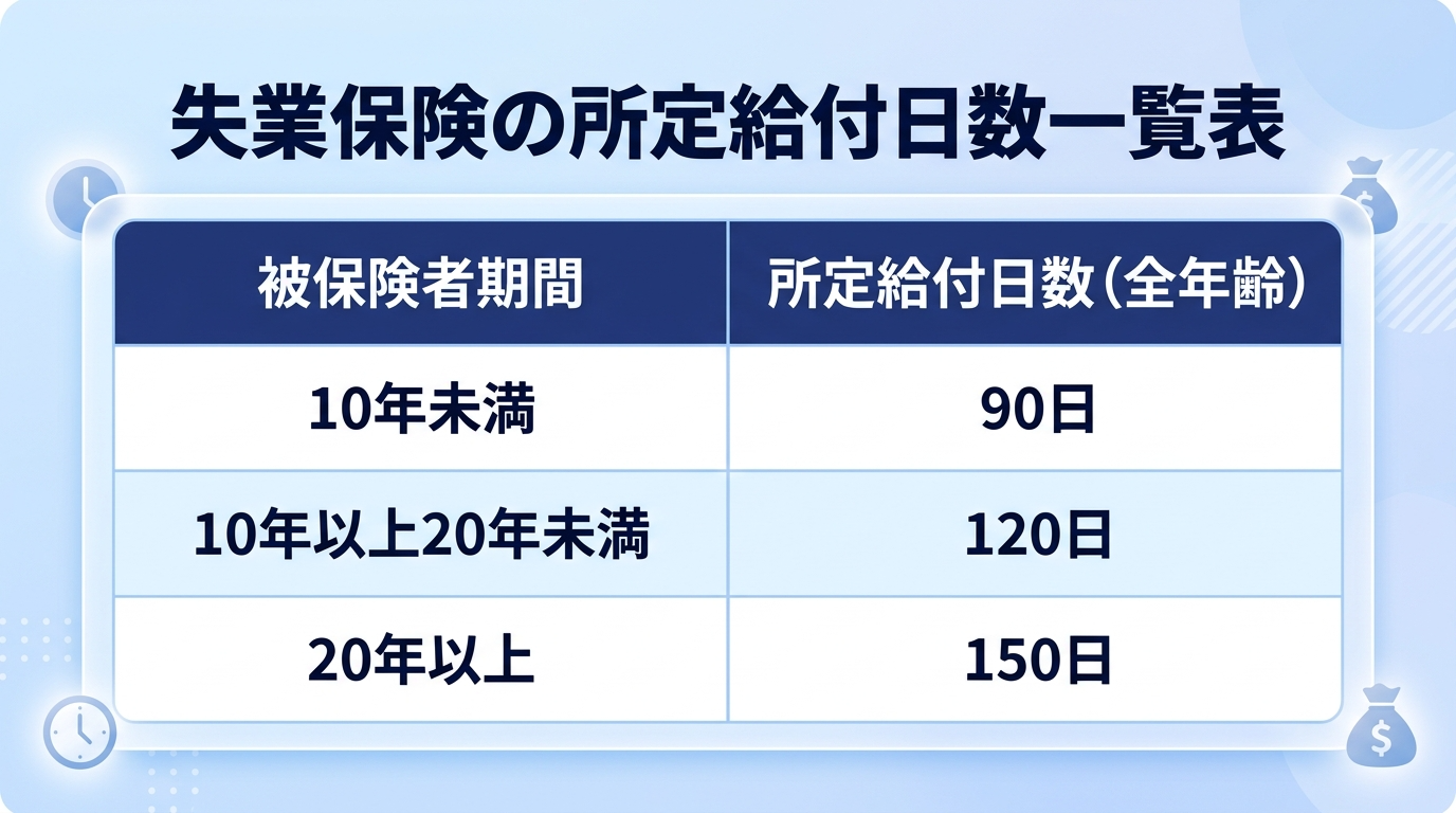 【離職理由別】失業保険の所定給付日数一覧表
