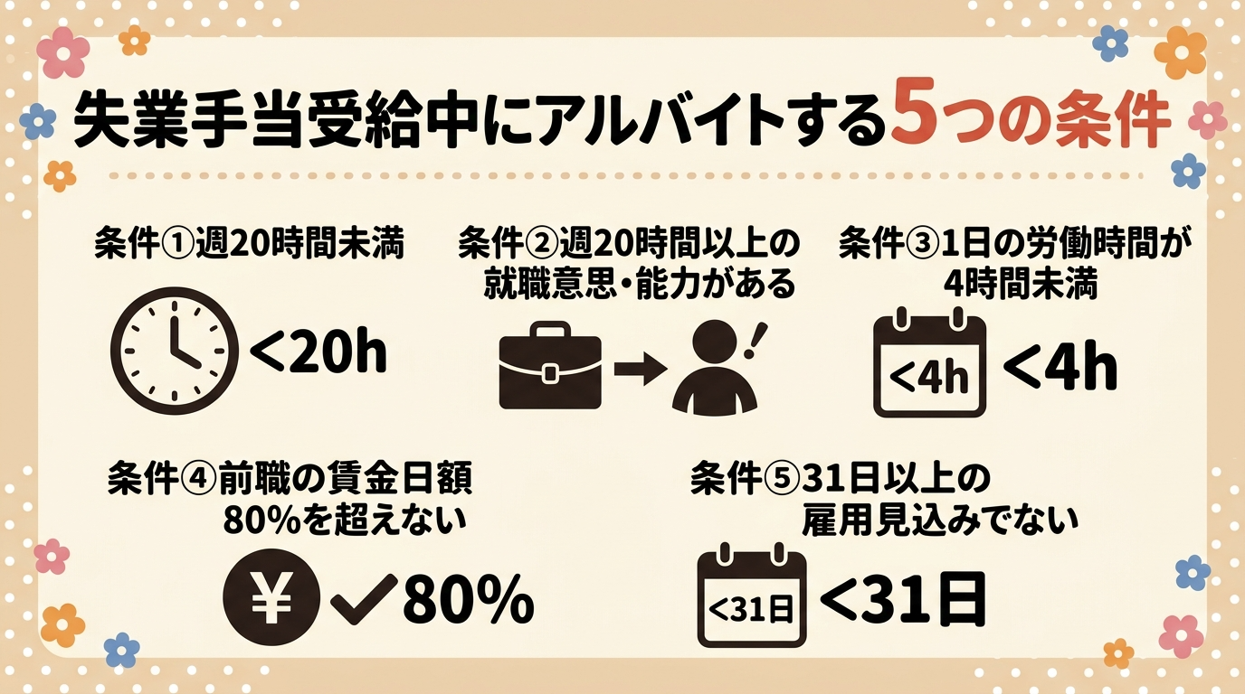 失業手当受給中にアルバイトする5つの条件【時間・金額・契約】