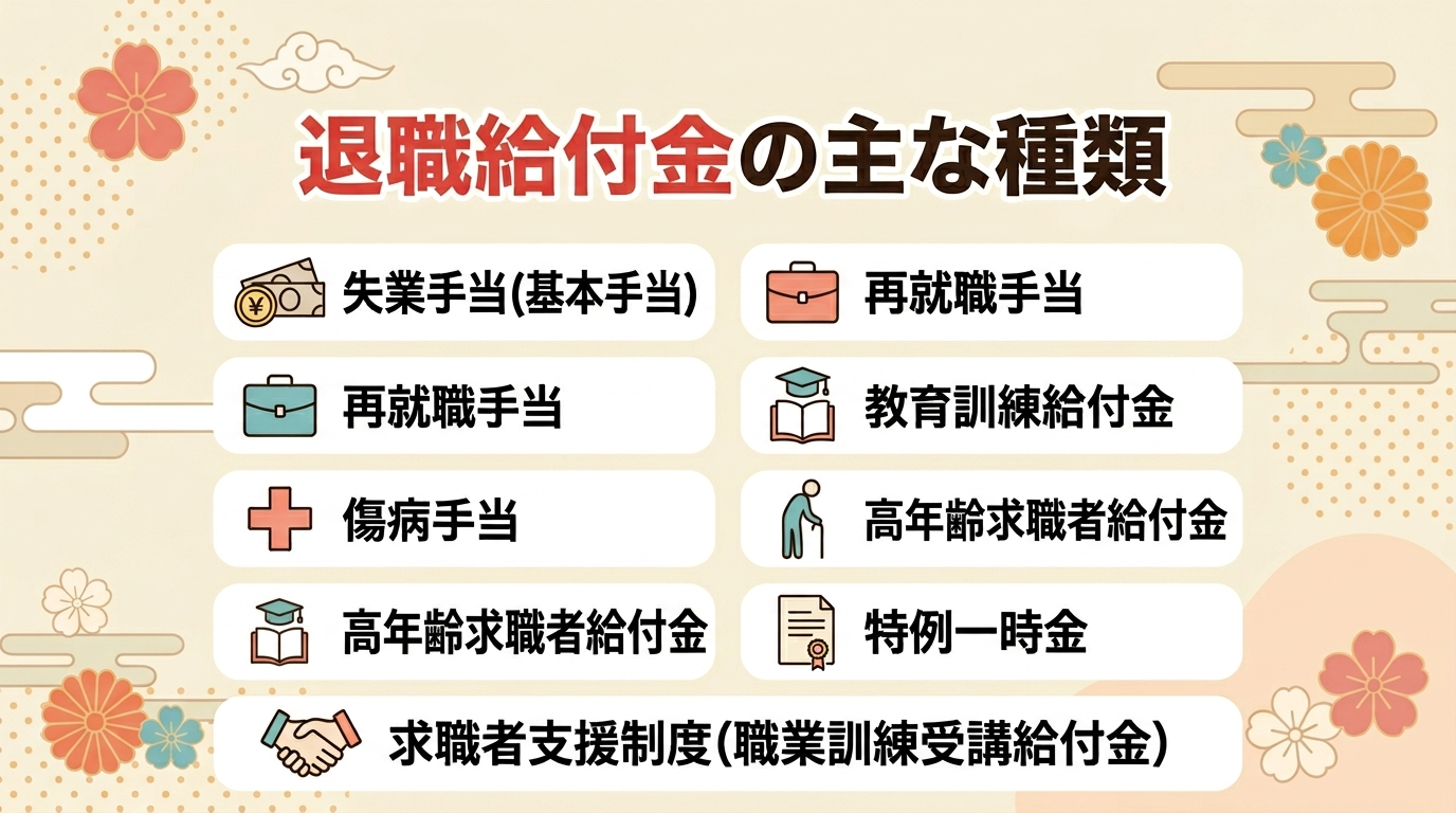 退職給付金の主な種類一覧【基本手当以外ももらえる】