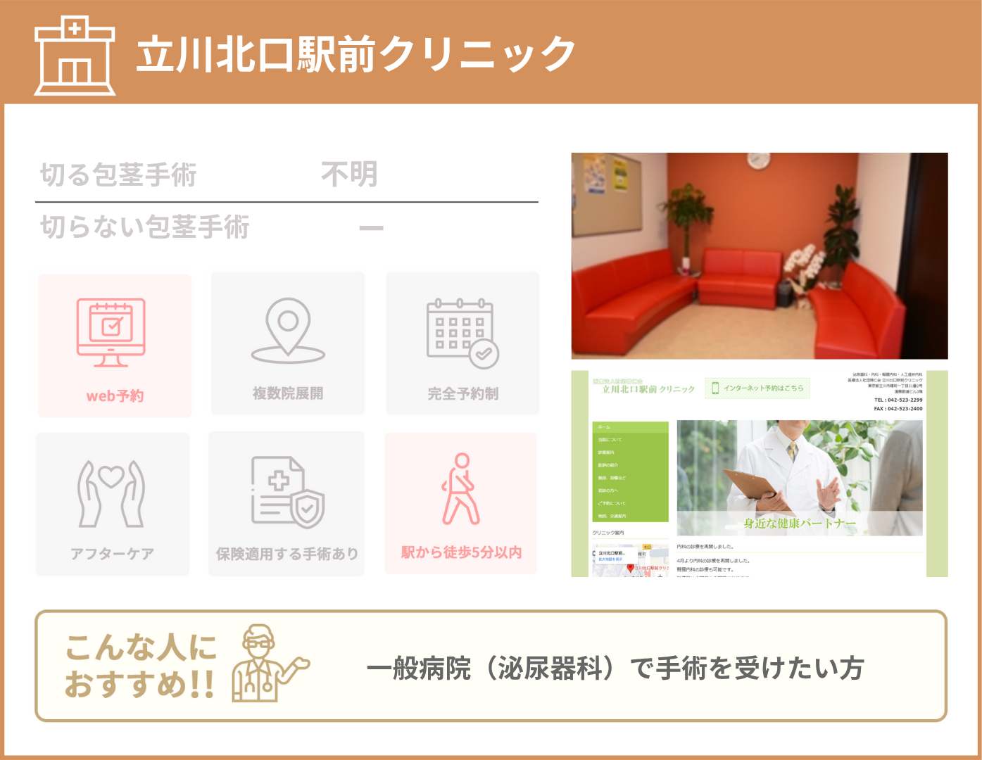 立川北口駅前クリニック 基本情報をまとめた画像