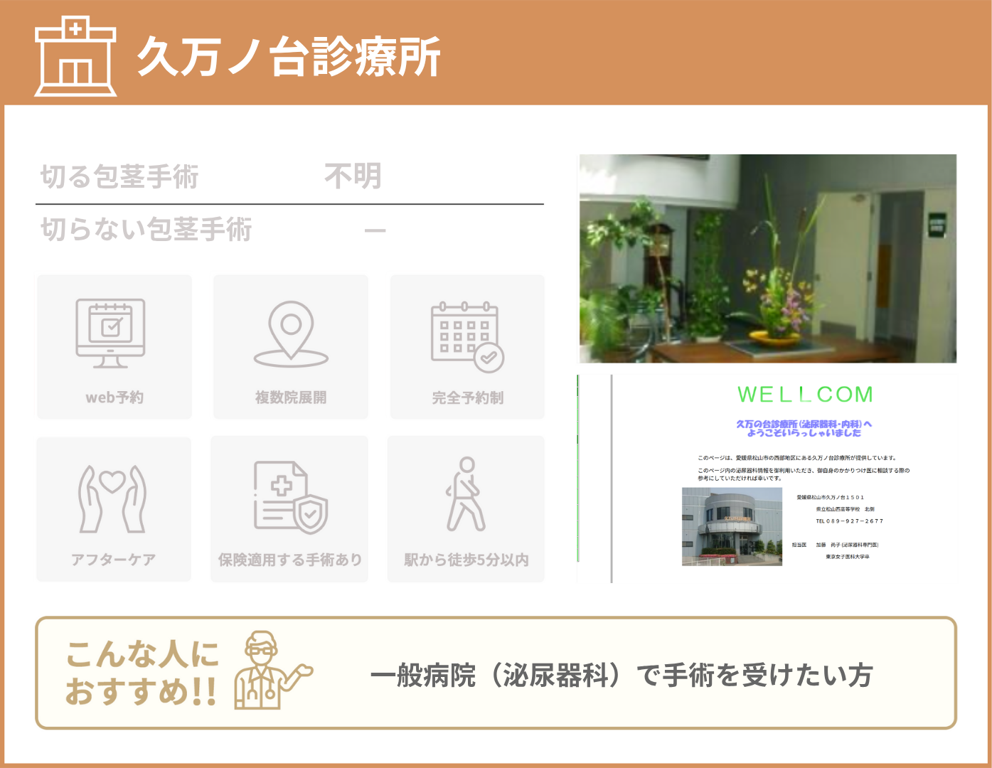 久万ノ台診療所 基本情報をまとめた画像