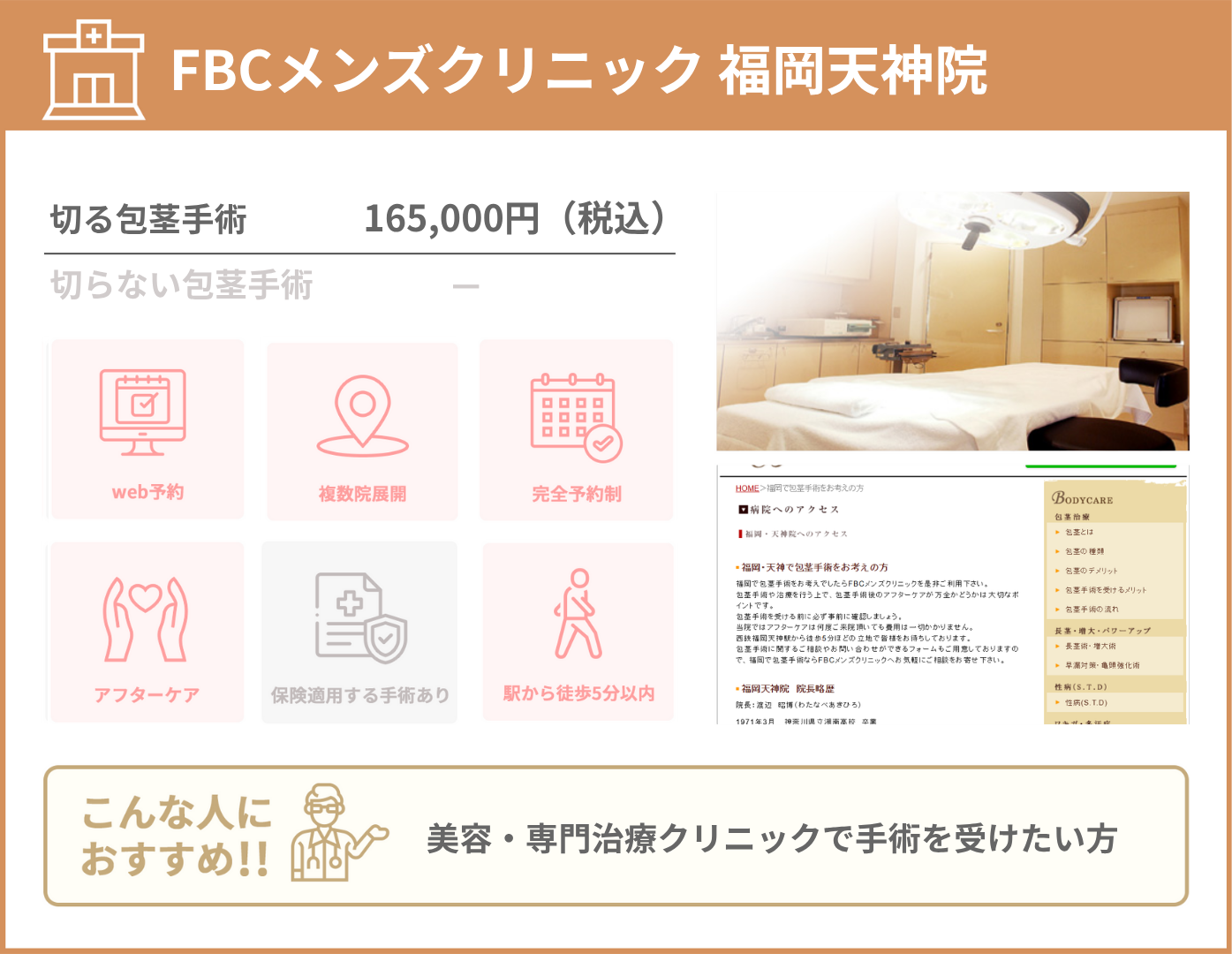 FBCメンズクリニック 福岡天神院 基本情報をまとめた画像