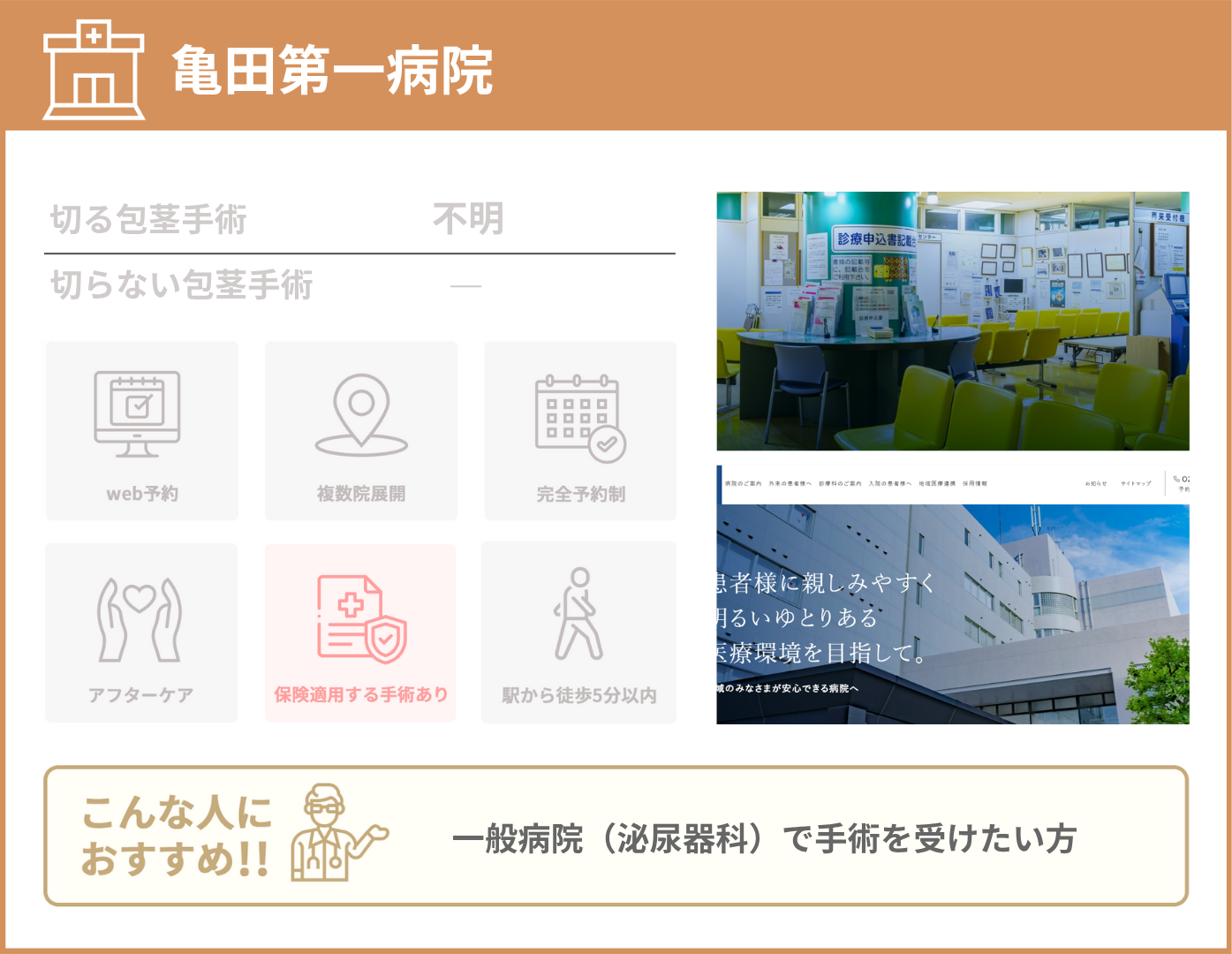 亀田第一病院 基本情報をまとめた画像