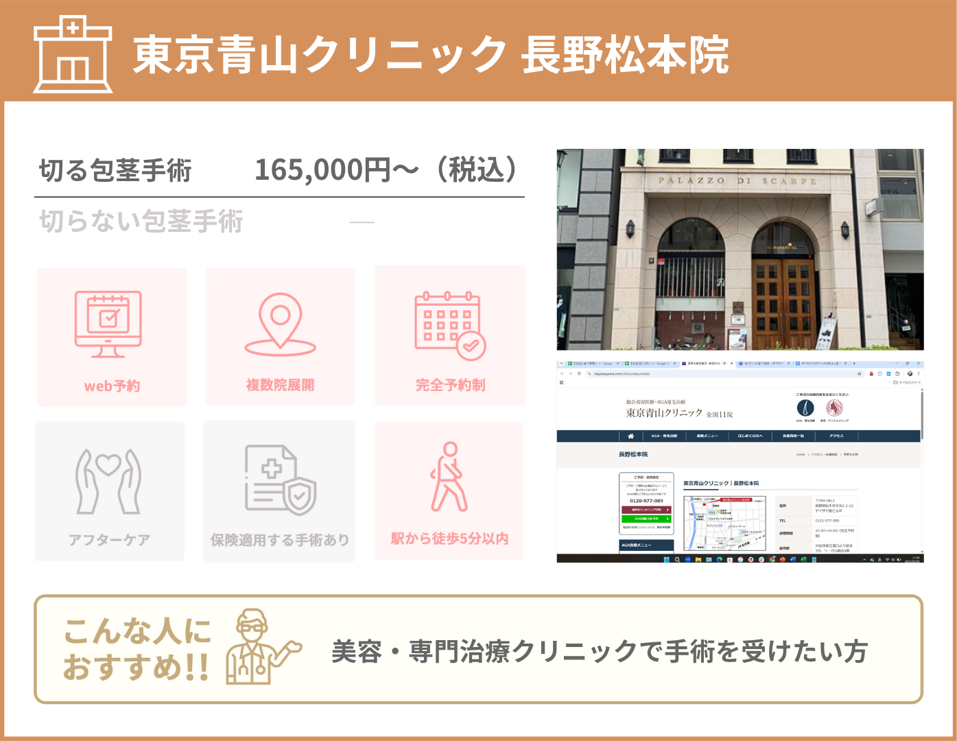 東京青山クリニック 長野松本院 基本情報をまとめた画像