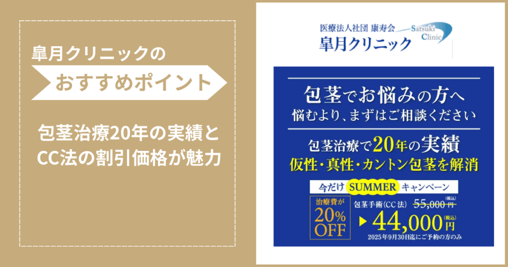 皐月クリニックの包茎手術のおすすめポイントをまとめたイラスト画像