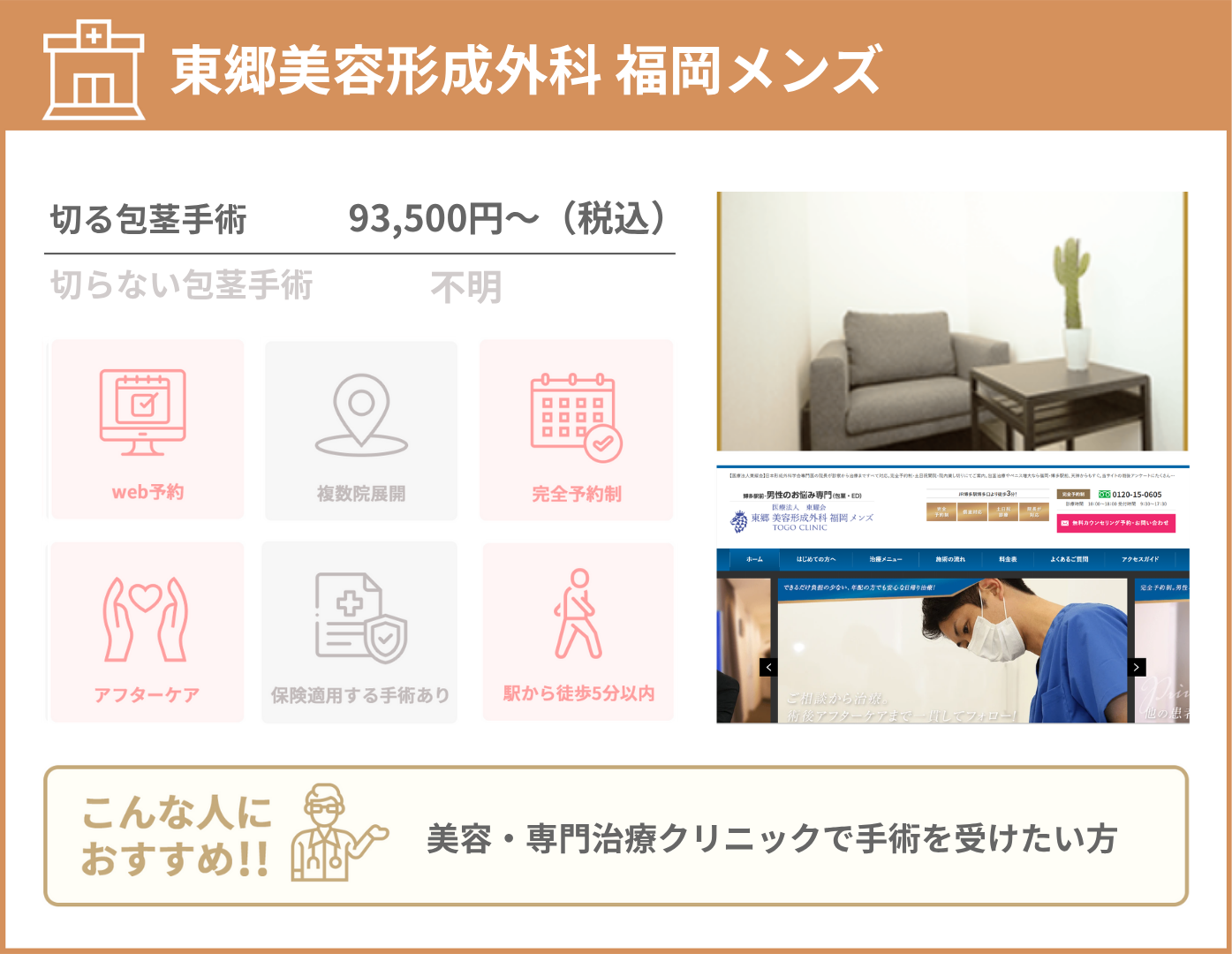 東郷美容形成外科 福岡メンズ 基本情報をまとめた画像
