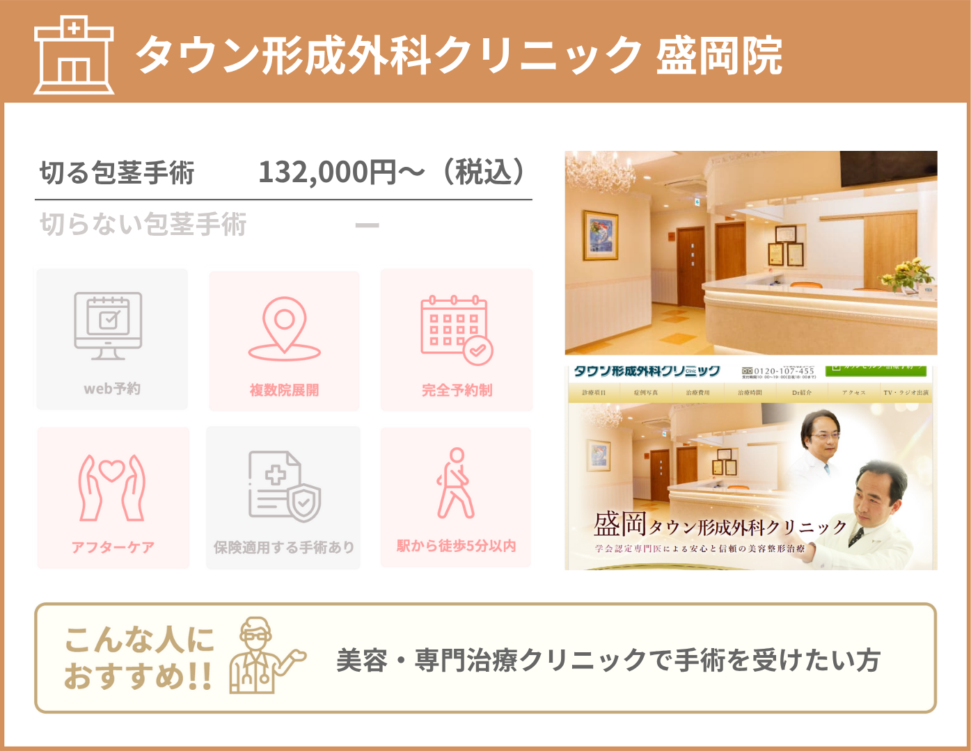 タウン形成外科クリニック盛岡院 基本情報をまとめた画像