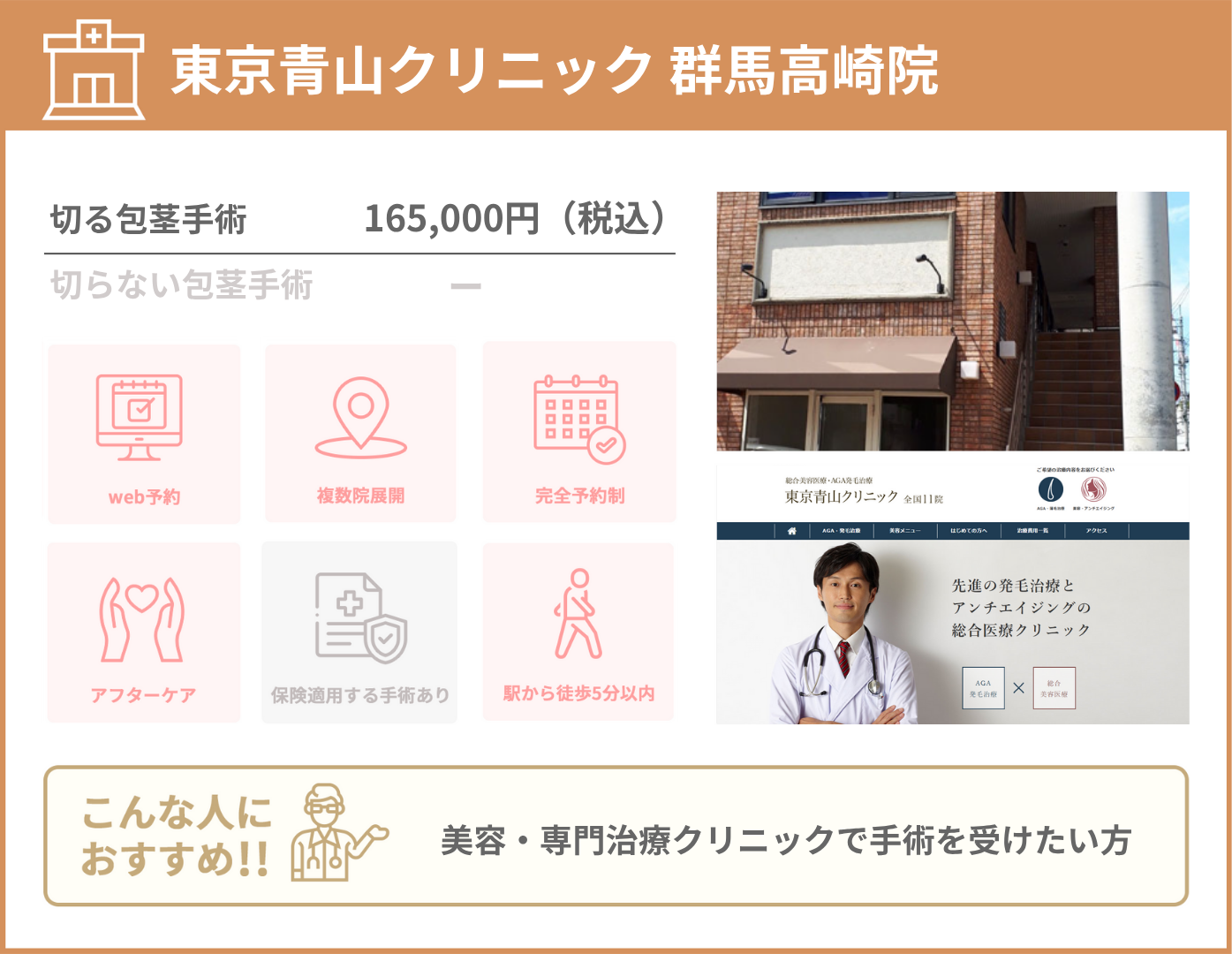 東京青山クリニック 群馬高崎院 基本情報をまとめた画像