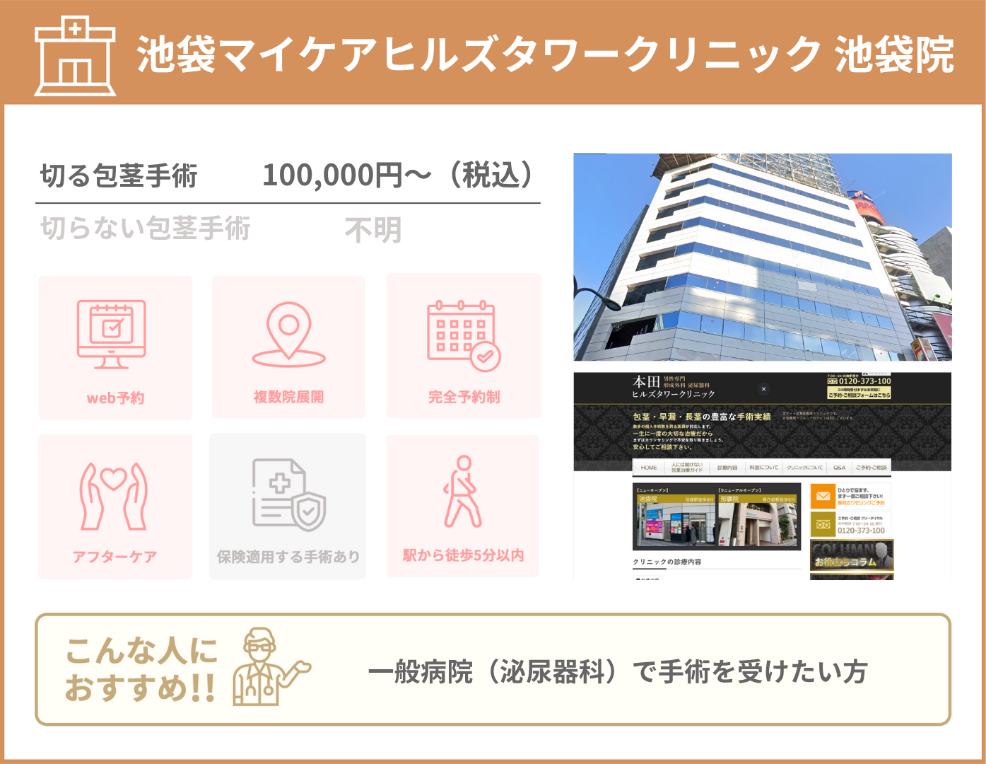池袋マイケアヒルズタワークリニック 池袋院 基本情報をまとめた画像