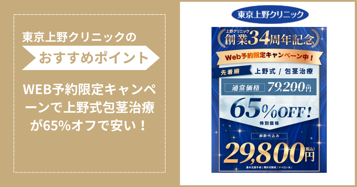 東京上野クリニックの包茎手術のおすすめポイントをまとめたイラスト画像