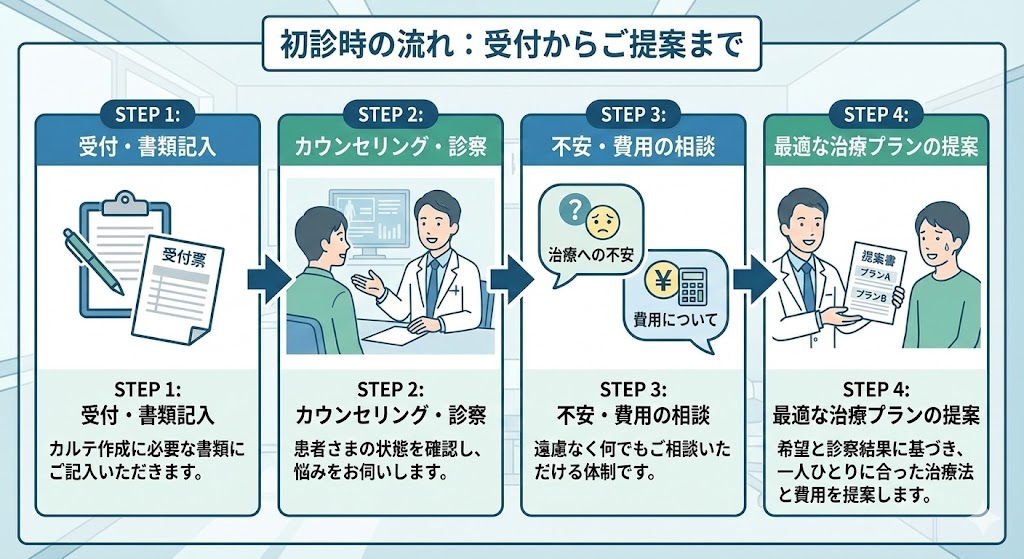 メンズライフクリニックのカウンセリング時の初診の流れ