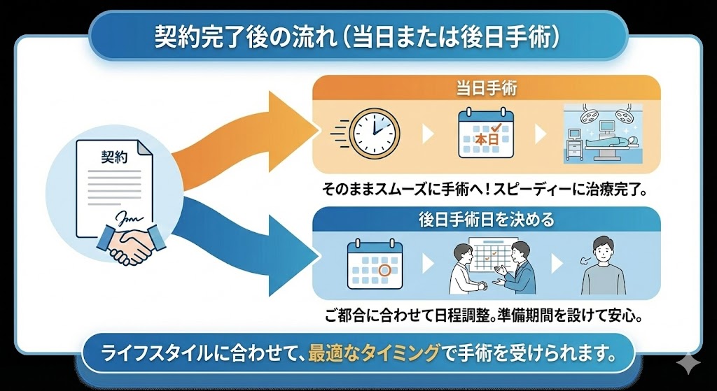 契約したら当日手術または、後日手術日を決める