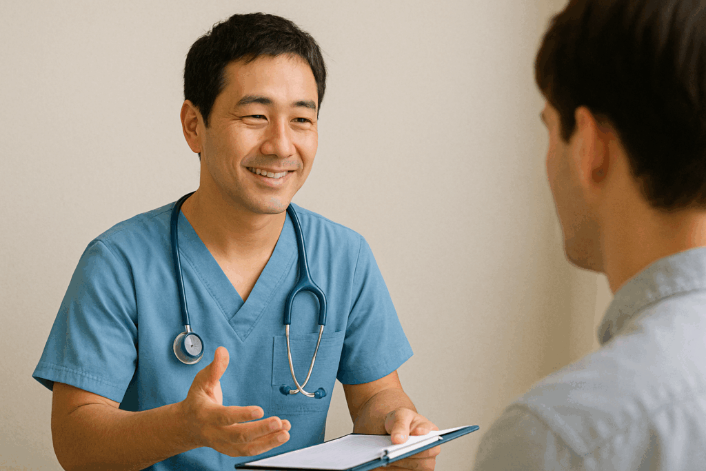 来院して男性医師とのカウンセリングの様子