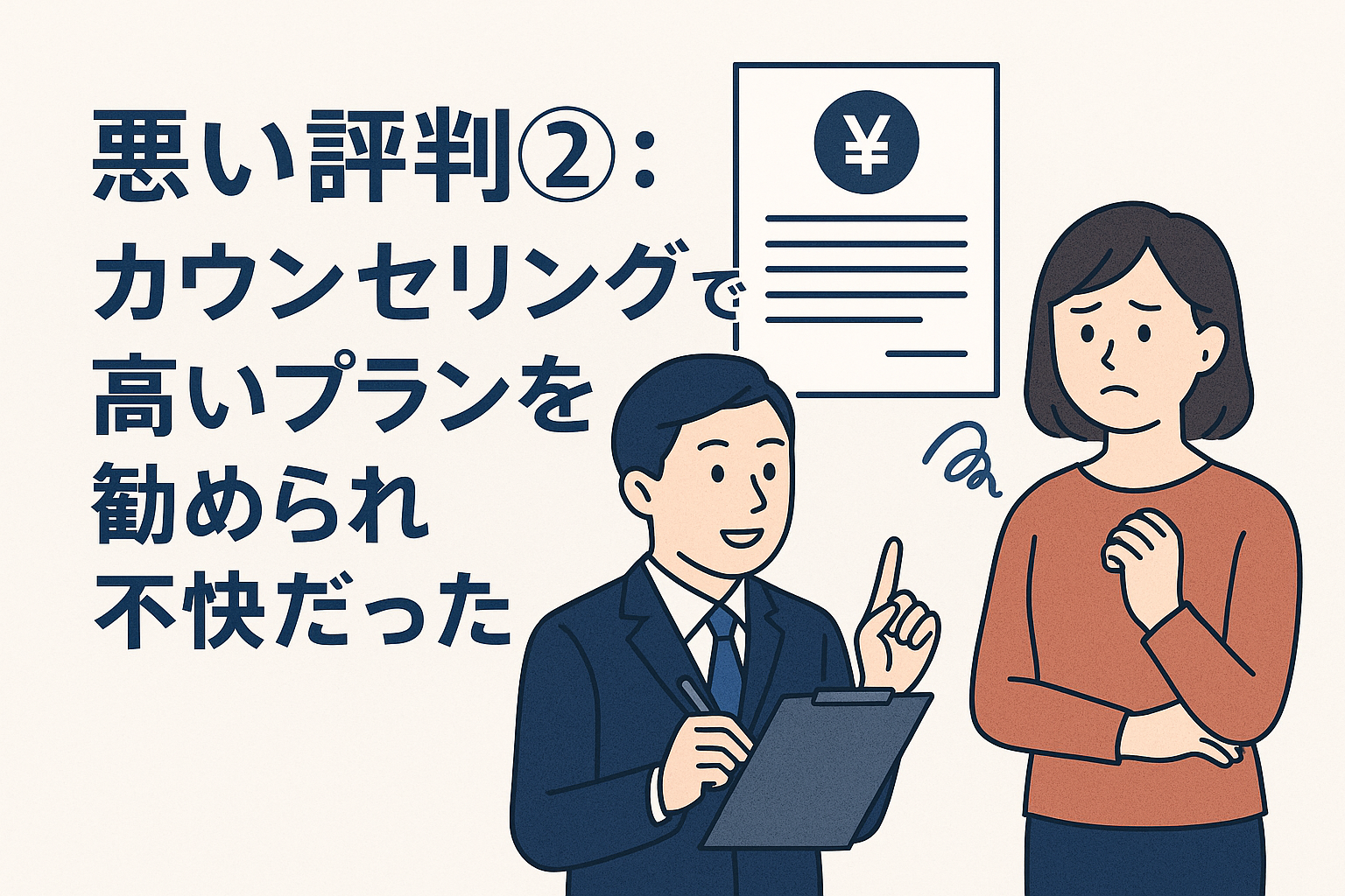 悪い評判②:カウンセリングで高いプランを勧められ不快だった