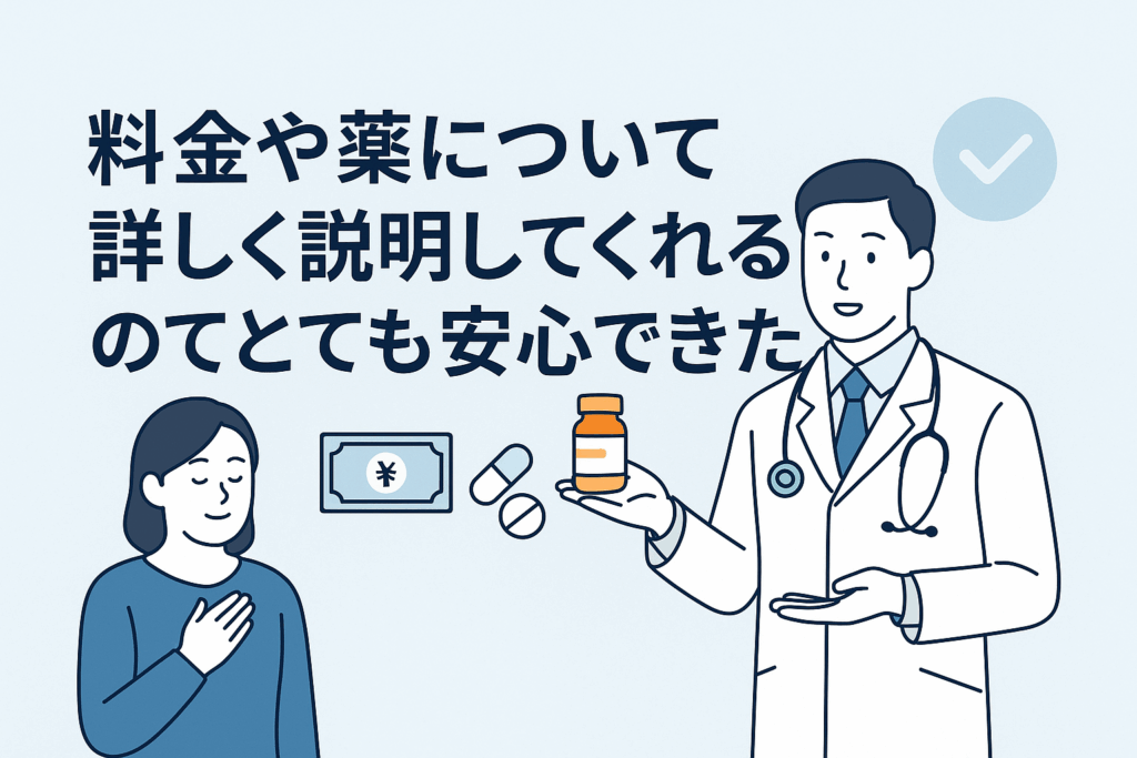 料金や薬について詳しく説明してくれるのでとても安心できた