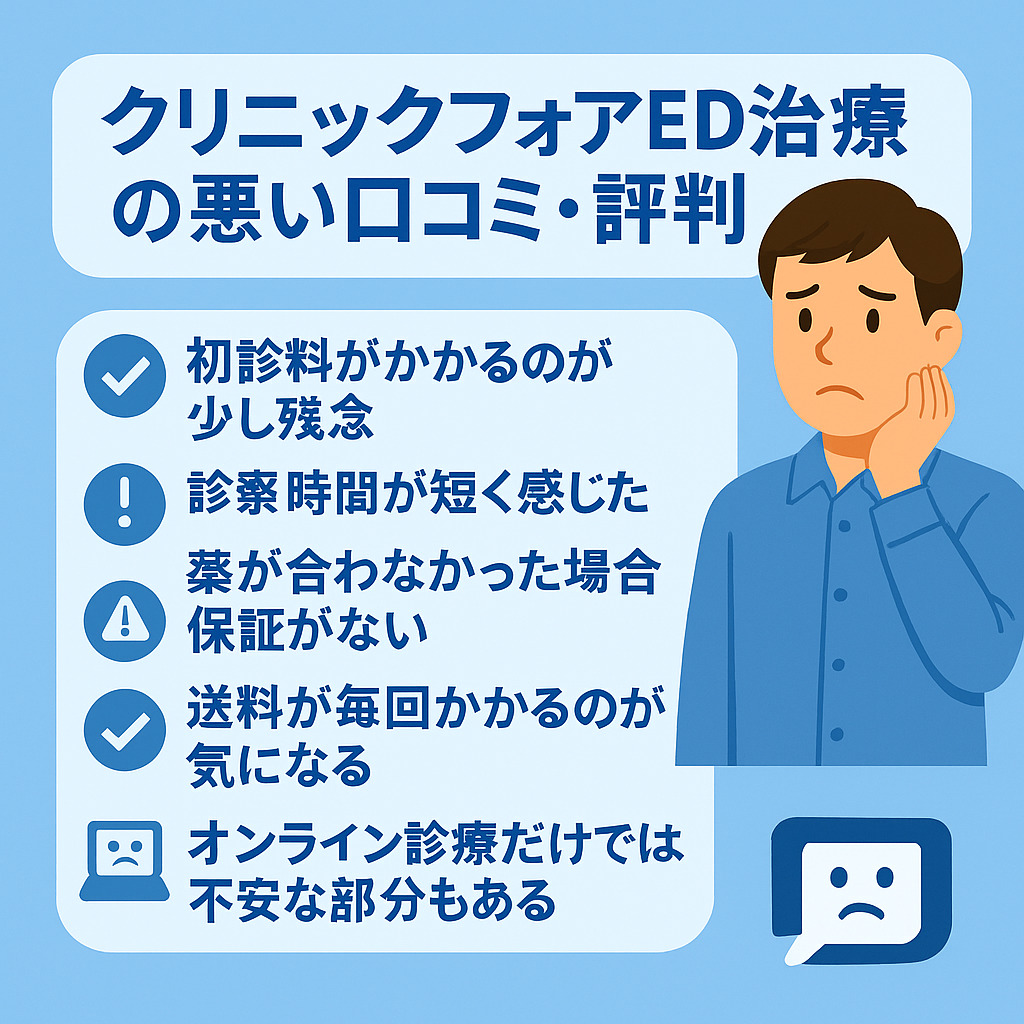 クリニックフォアED治療のネガティブな口コミ