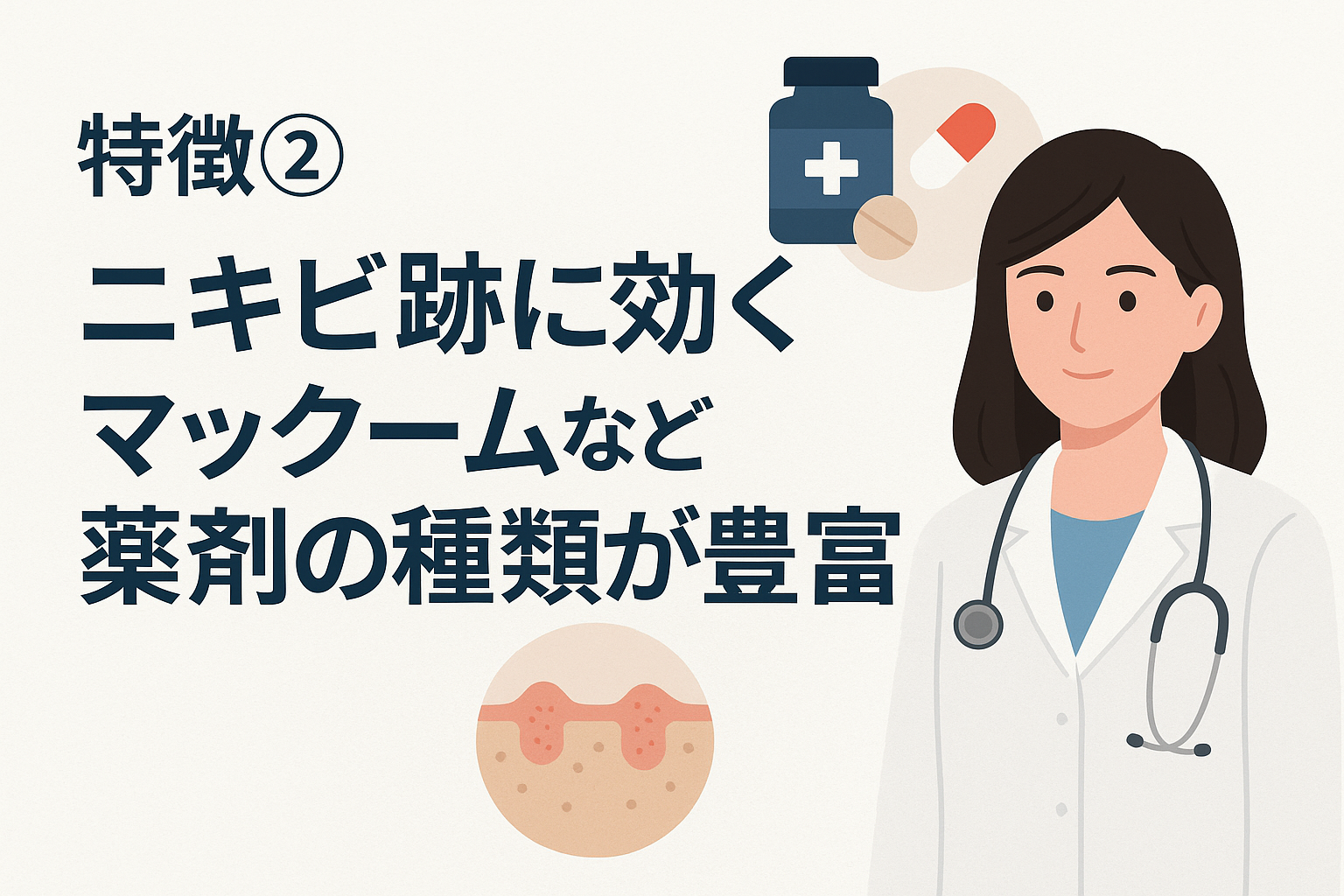 特徴②:ニキビ跡に効くマックームなど薬剤の種類が豊富