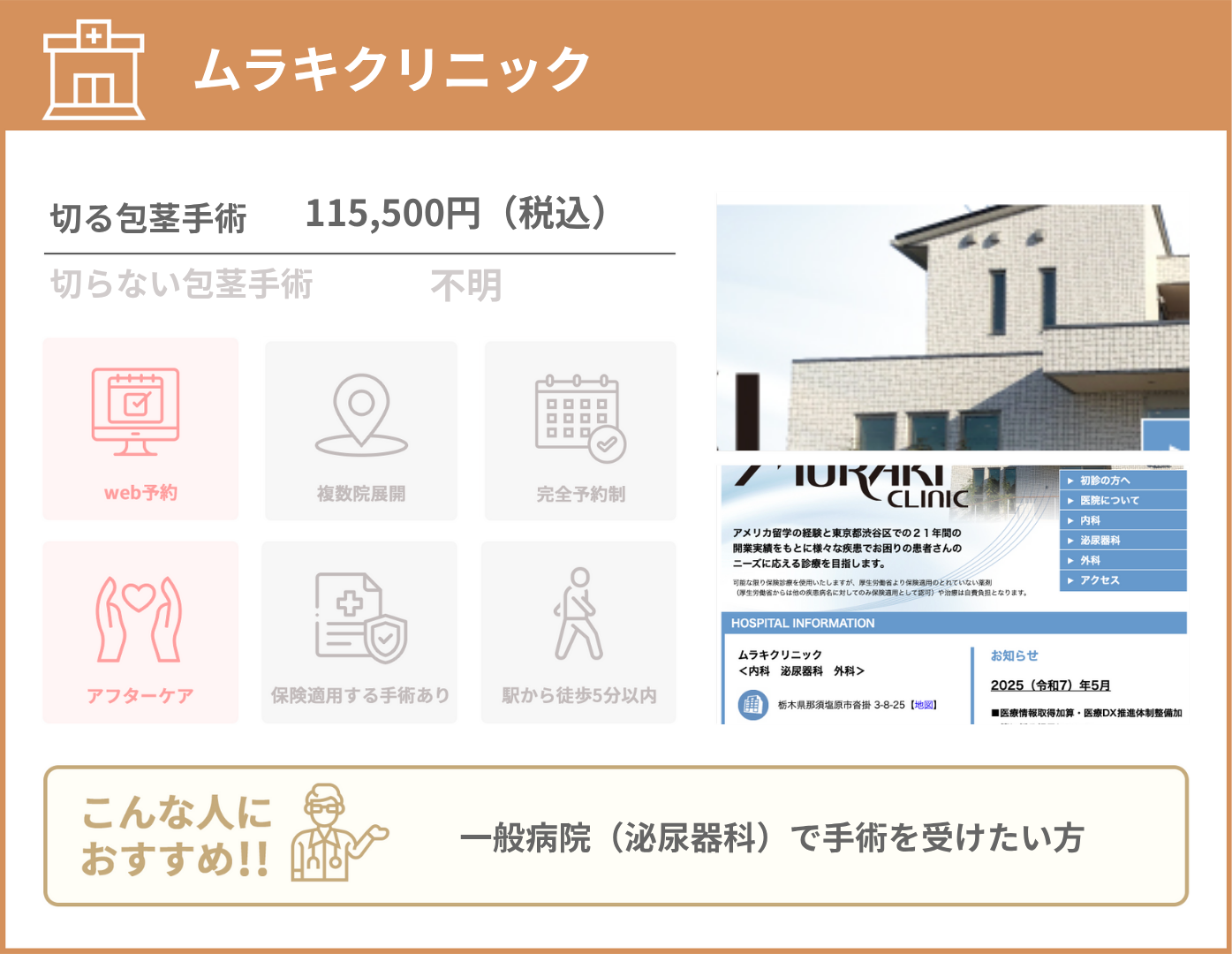 ムラキクリニック 基本情報をまとめた画像