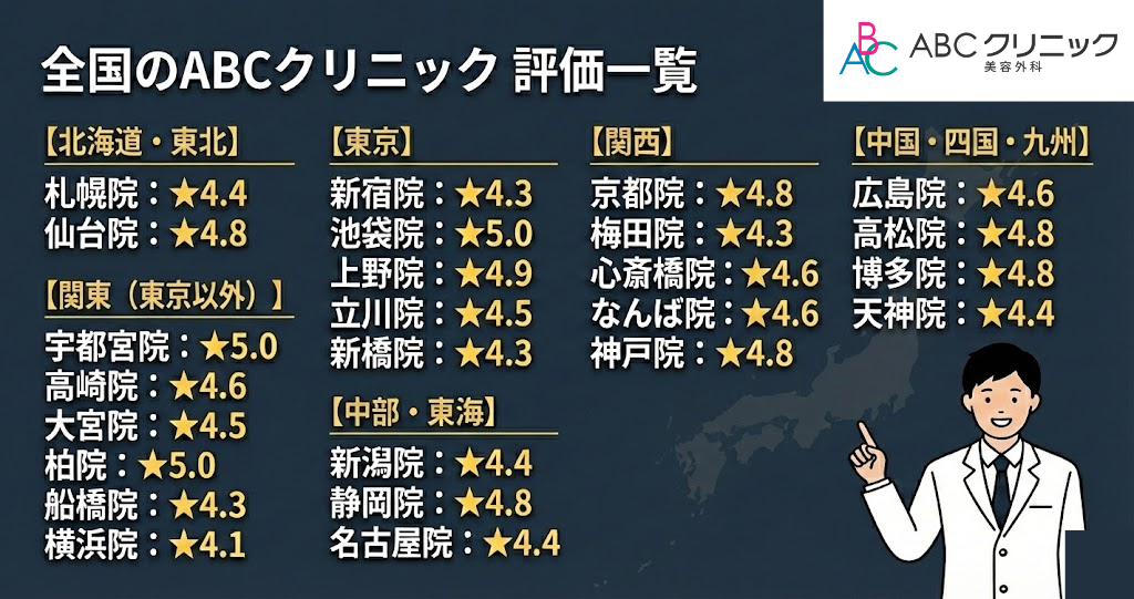 ABCクリニックの店舗一覧と各院のレビューを紹介
