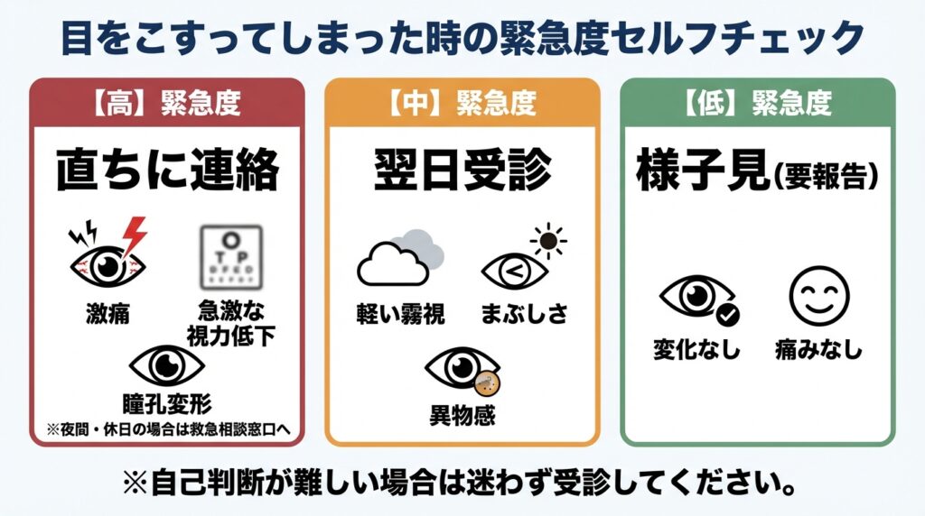 目をこすった後に確認すべき視力と痛みの緊急度セルフチェック