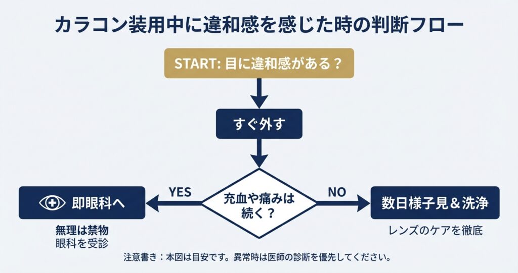 カラコン装用中に違和感を感じた時の判断フロー