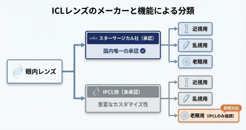ICLレンズのメーカーと機能による分類